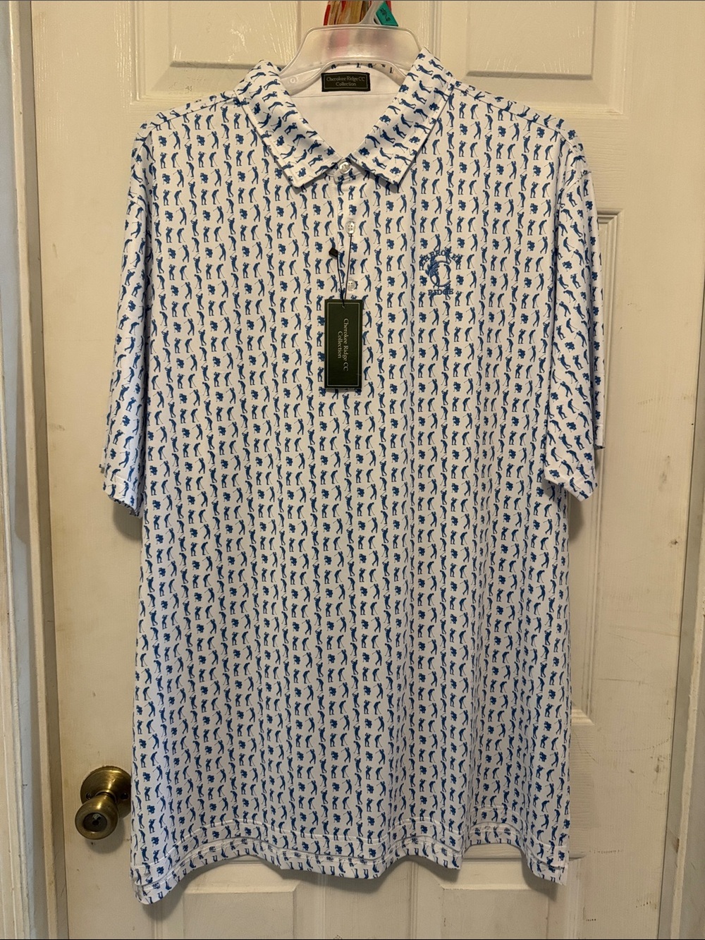 Men's White Polo with Blue Micro-Print